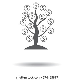 gray Money tree isolated on White background. illustration with shadow