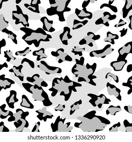 Gray monochrome leopard skin seamless fur print pattern. Great for classic animal product design, textile, fabric, wallpaper, backgrounds, invitations, packaging design. Wild surface pattern design.