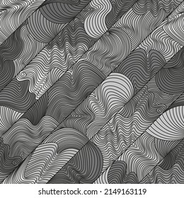 gray monochrome seamless vector pattern with diagonally spaced wavy lines to fill any surface. abstract background