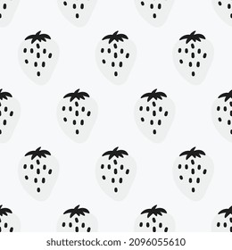 diseño de patrones de fresa monocromo gris a la moda, elegante para papeles pintados y tejidos, envoltura de papel vectorial