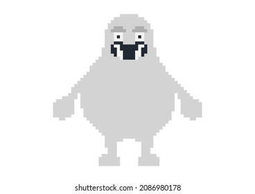 gray monster illustration with pixel theme
