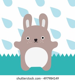 Gray monster. Little rabbit in rain time wants hug you