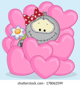 Gray Monster in pink hearts