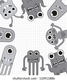 gray monsters over paper notebook background. vector illustration