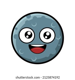 gray moon illustration with cartoon style and happy expression, depicting night, dream, serenity, cheerful, children