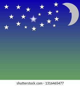 
gray moon starry sky on blue green background