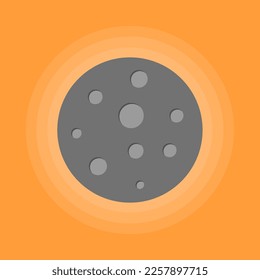 Gray moon vector icon on orange background. Planet earth satellite vector. Cheesy shining moon vector. Moon with craters.