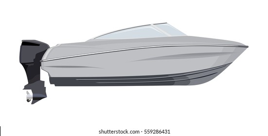 Gray motorboat on a white background