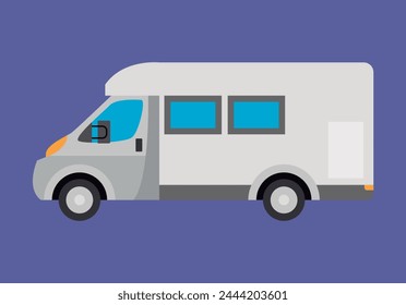 Gray motorhome on purple background.