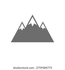 gray mountain range flat icon featuring multiple snow capped peaks representing outdoor adventure hiking trekking nature wilderness alpine landscape and travel exploration vector design isolated on white