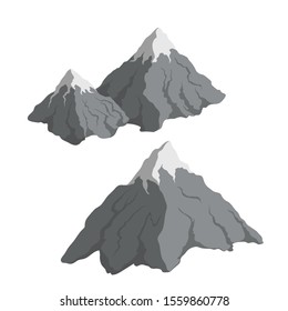 Gray mountains in cartoon style. Isometric view of rock. Isolated 3d icon. Vector illustrtion