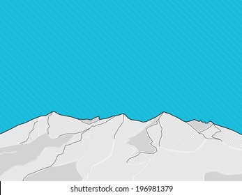 Gray mountains on a blue sky background, line design, vector illustration
