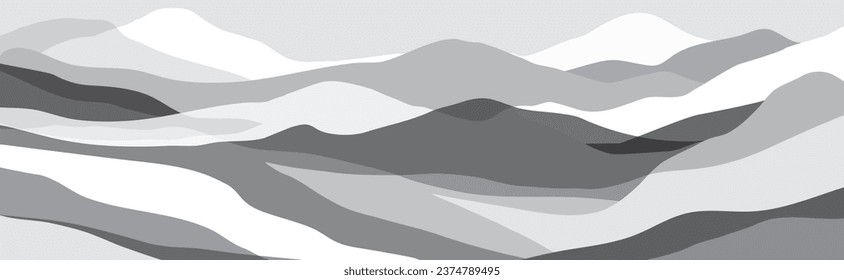 Gray mountains, translucent waves, abstract glass shapes, modern background, vector design Illustration for you project