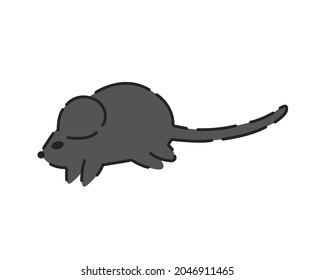 Ratón gris. Ratón doodle de dibujos animados corriendo. Ilustración vectorial simple.