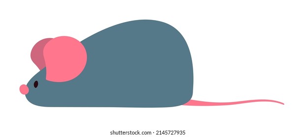 Gray mouse with a pink tail. Simple vector illustration.