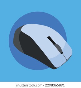 Gray Mouse technology object vector illustration isolated on square blue colored background wallpaper. Simple flat art styled laptop or computer equipment.