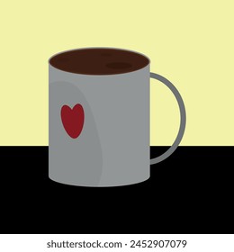 gray mug of cocoa with a heart on a light background