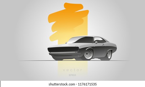 Gray muscle car in a realistic style in vector