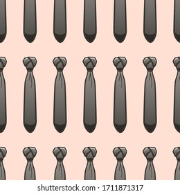 Gray neckties seamless pattern. Decoration for greeting card, wrapper and textile. Beige background, vector.