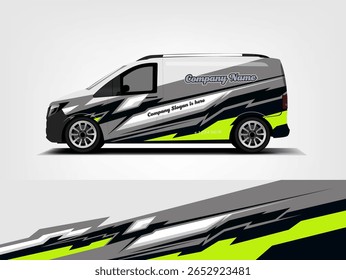 Gray and Neon Green Van Wrap Clean Sharp Stripe Design for Logistics and Courier Fleets
