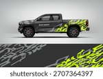 Gray and neon yellow pickup wrap featuring fragmented sharp patterns for a fast and aggressive offroad identity. Includes editable EPS vector file.