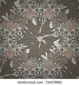 Gray, neutral and beige background with flowers pattern. Vector floral seamless pattern.