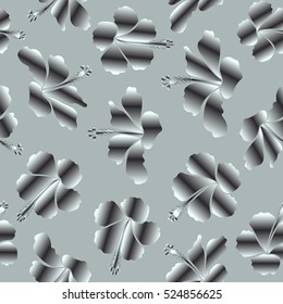 Gray and neutral hibiscus seamless pattern. Vector seamless pattern with tropical flowers in style. Vector illustration.