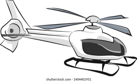 A gray non-moving helicopter, with propeller, vector, color drawing or illustration. 