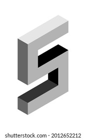 Gray number 5 in isometric style. Isolated on white background. Learning numbers, serial number, price, place. Vector illustration