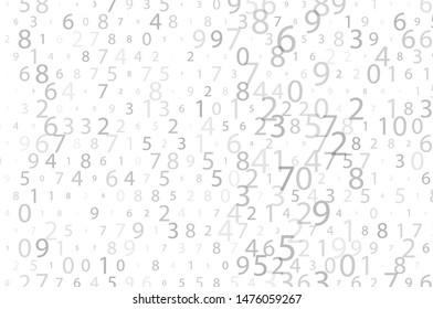 Gray numbers from 0 to 9 different shades and degrees of transparency randomly, randomly drawn on a white background. Vector illustration
