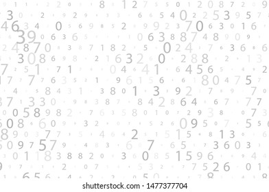 Gray numbers from 0 to 9 different shades and degrees of transparency randomly, randomly drawn on a white background. Vector illustration