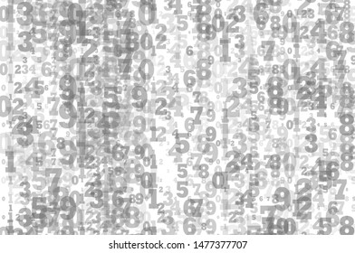 Gray numbers from 0 to 9 different shades and degrees of transparency randomly, randomly drawn on a white background. Vector illustration