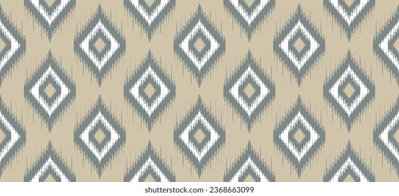 Gray ogee ethnic abstract background. Seamless in tribal, folk embroidery, native ikat fabric. rhombus geometric art ornament print. Design for carpet, wallpaper, wrapping, textile, decorative.