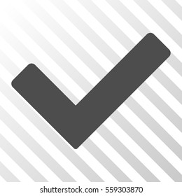 Gray Ok toolbar pictogram. Vector pictograph style is a flat symbol on diagonally hatched transparent background.
