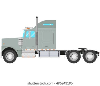 Gray old truck-tractor isolated on white background. Vector illustration