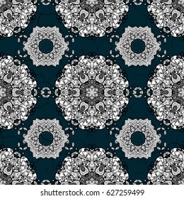 Gray on blue background. Good for greeting card for birthday, invitation or banner. Vector illustration. Pattern medieval floral royal pattern. Decorative symmetry arabesque.