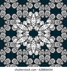 Gray on blue background. Good for greeting card for birthday, invitation or banner. Pattern medieval floral royal pattern. Decorative symmetry arabesque. Vector illustration.