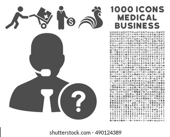 Gray Online Support icon with 1000 medical business vector pictographs. Design style is flat symbols, gray color, white background.
