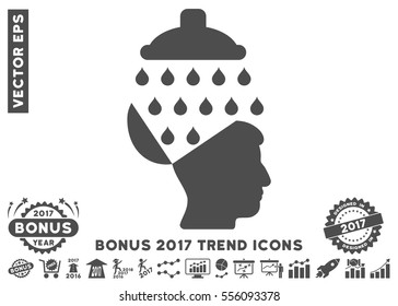 Gray Open Brain Shower pictogram with bonus 2017 year trend elements. Vector illustration style is flat iconic symbols, white background.
