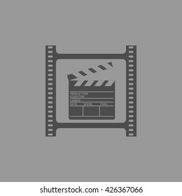 Gray open clapperboard. Clapper vector logo.