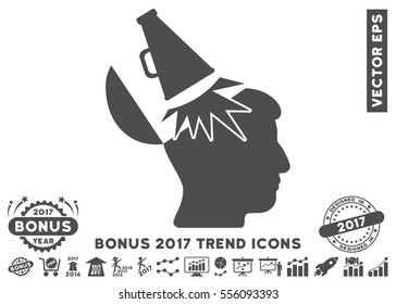 Gray Open Mind Megaphone icon with bonus 2017 year trend pictograph collection. Vector illustration style is flat iconic symbols, white background.