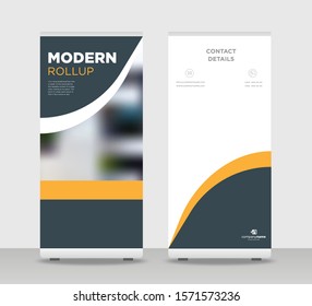 Gray orange Abstract Shapes Modern Exhibition Advertising Trend Business Roll Up Banner Stand Poster Brochure flat design template creative concept. Gray orange Roll Up EPS. Presentation Cover