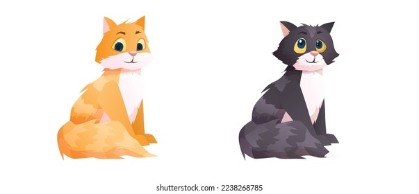 Gray and orange cats. Cartoon vector illustration.