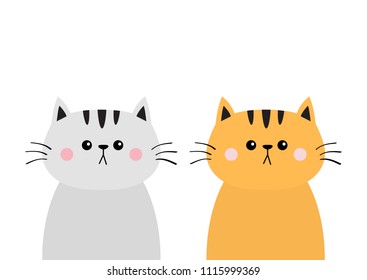 Gray orange red cat sad head face silhouette icon set. Cute cartoon kitty character. Friends Kawaii animal. Funny baby kitten. Love card. Flat design. White background Isolated. Vector illustration