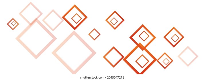 Gray Ornament Mosaic Vector Panoramic Background. Modern Square Backdrop. Grey Business Poster. Orange Shape Banner.