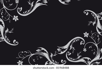 gray ornaments with flowers over black background. vector