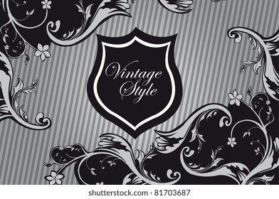 gray  ornaments over black over gray lines background. illustration