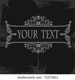 Gray Ornate Grunge Scroll Text Banner Quad