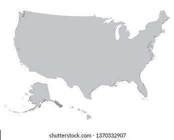 Gray Outline Map of the United States of America (White Background)