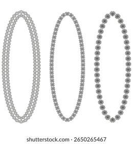 Gray oval frames. Dotted outline designs. White background. Vector illustration.